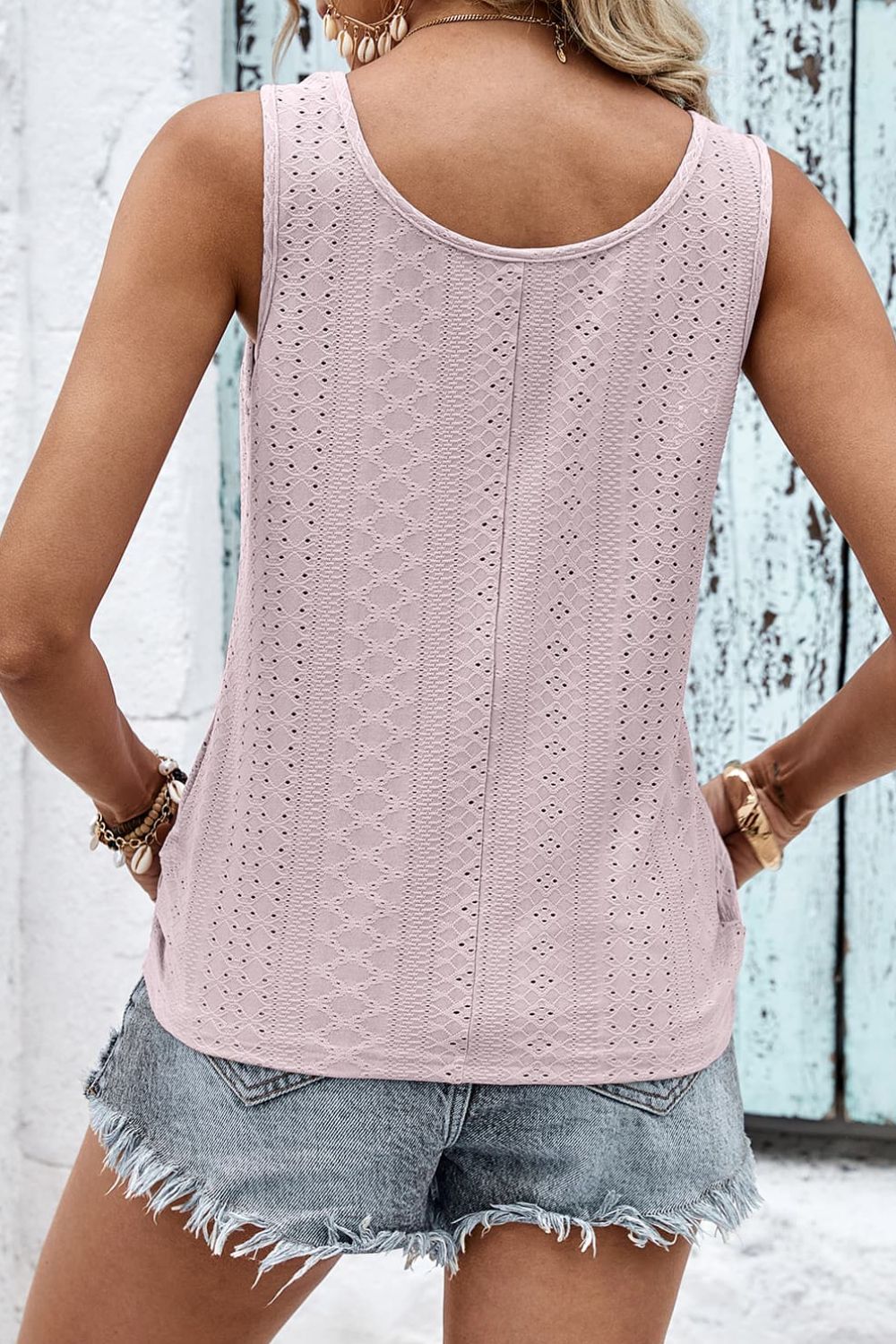 Baylee Decorative Button Eyelet Tank