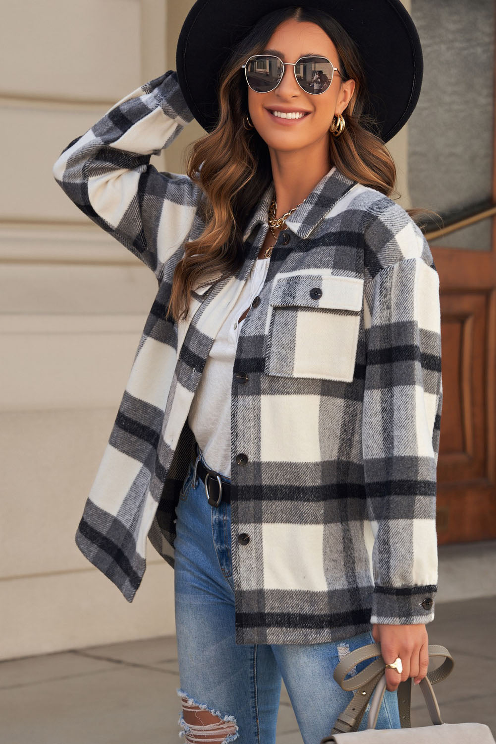 Briella Plaid Dropped Shoulder Pocket Shacket